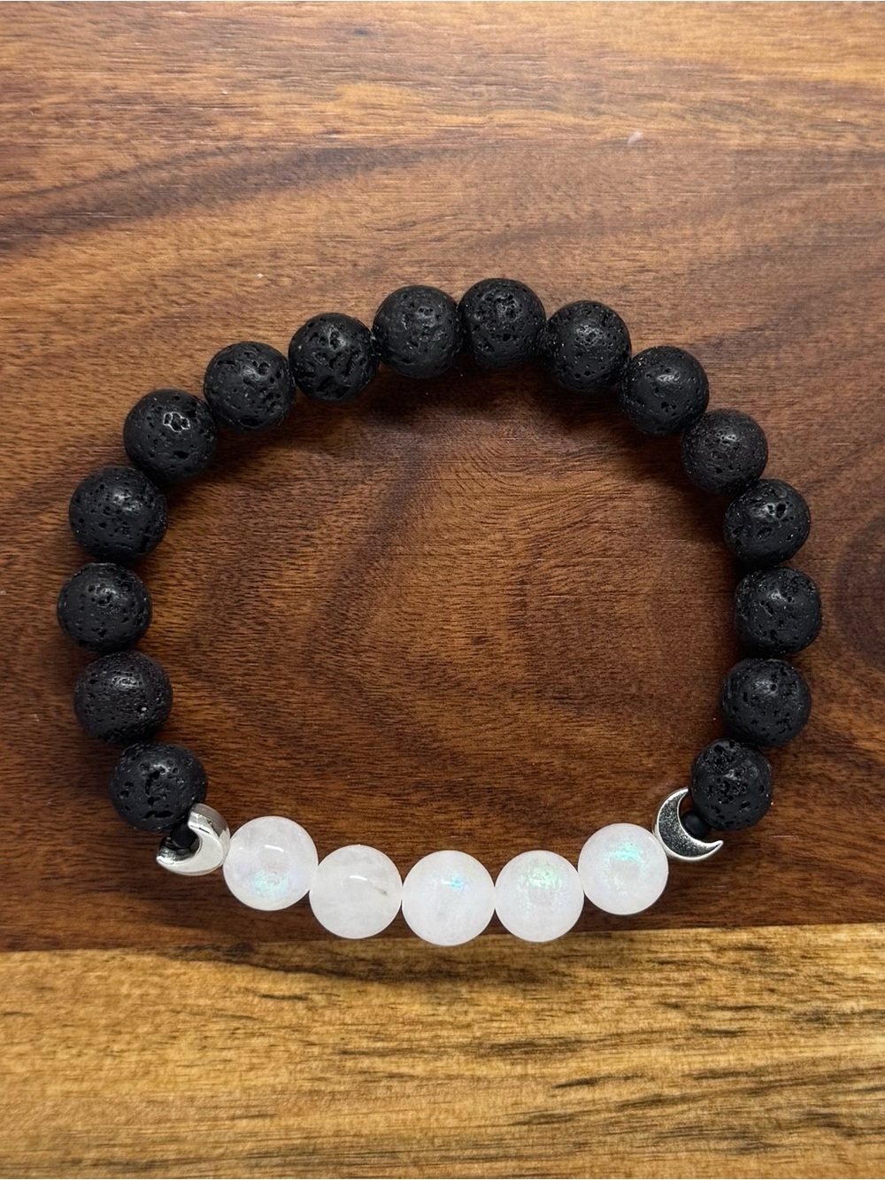 ✨ Handmade Moonstone & Lava Stone Stretch Bracelet ✨